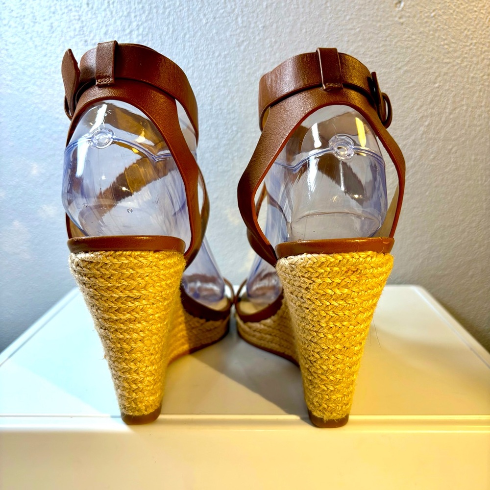Michael Kors Kaylee Tan Espadrille Wedge Leather Sandals size 8M - Picture 6 of 9